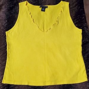 Sunflower yellow, scalloped v-neck tank top